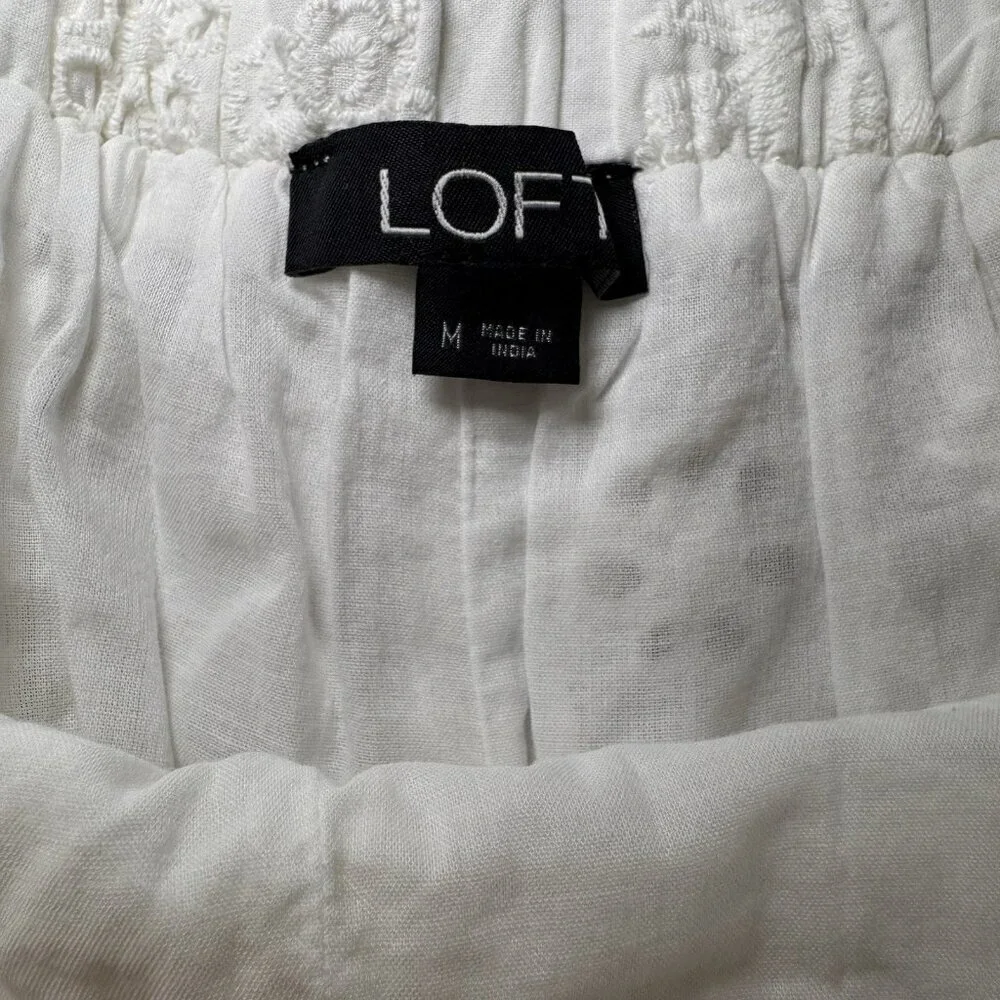 LOFT High-rise Embroidered Eyelet White Cotton Shorts Size Medium - Picture 4 of 4